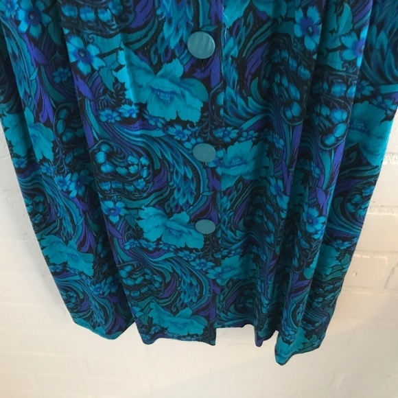 Vintage Mini Dress Sweetheart neck Cobalt Blue/turquoise Paisley Floral print M - Picture 5 of 8